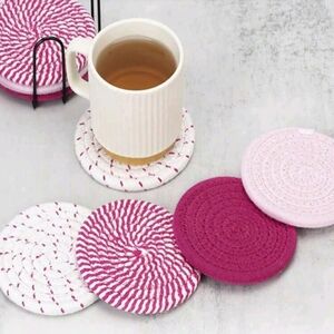 Pinkish Wine and White Woven Coasters Set Of 4